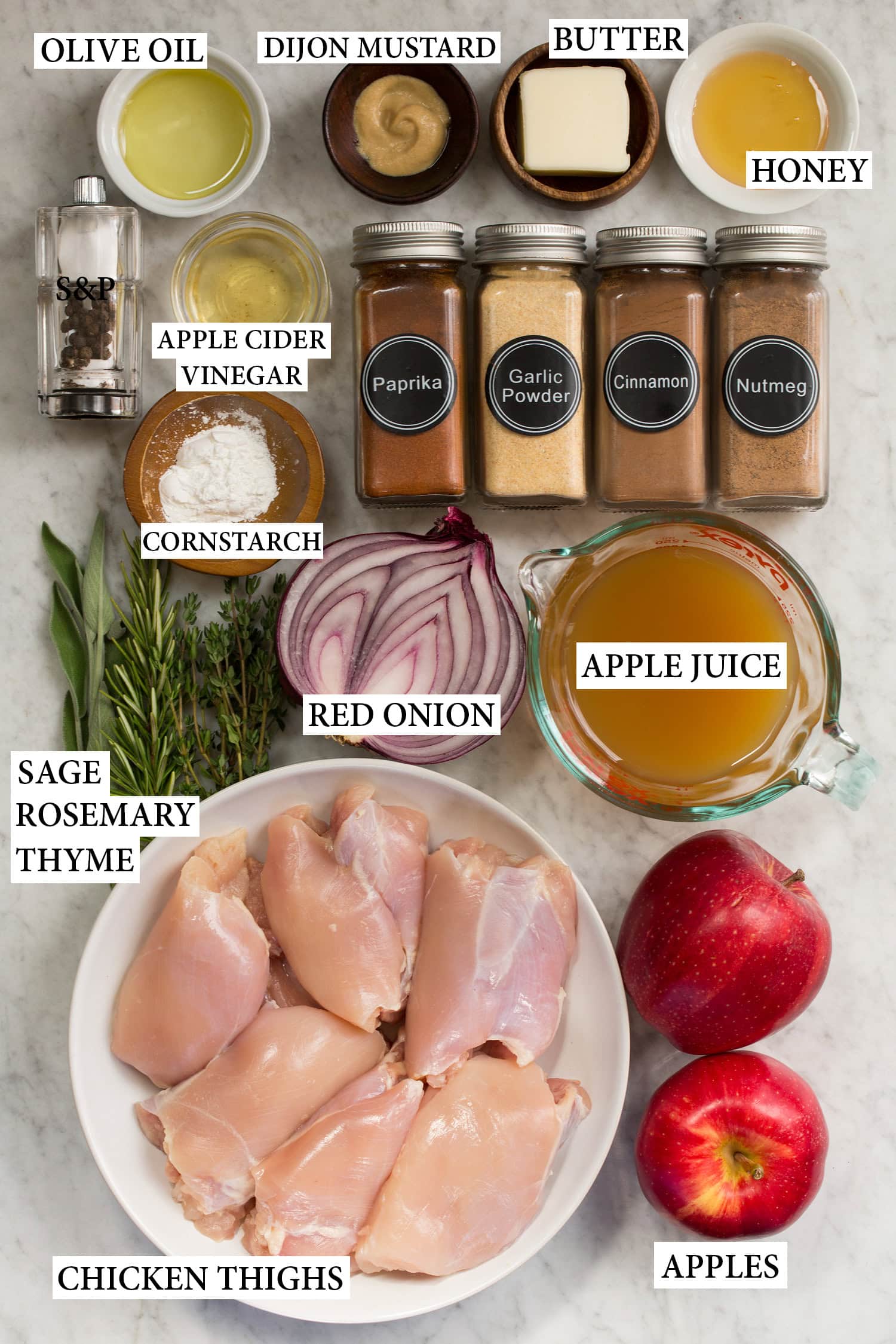 Ingredients used to make skillet apple chicken.