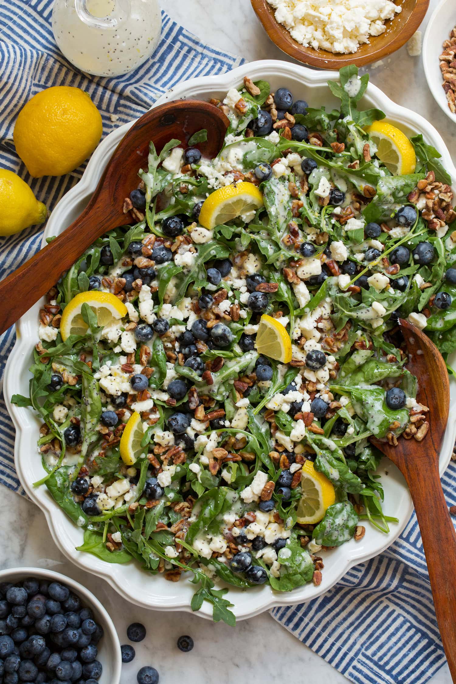 Overhead photo blueberry salad poppy seed dressing.