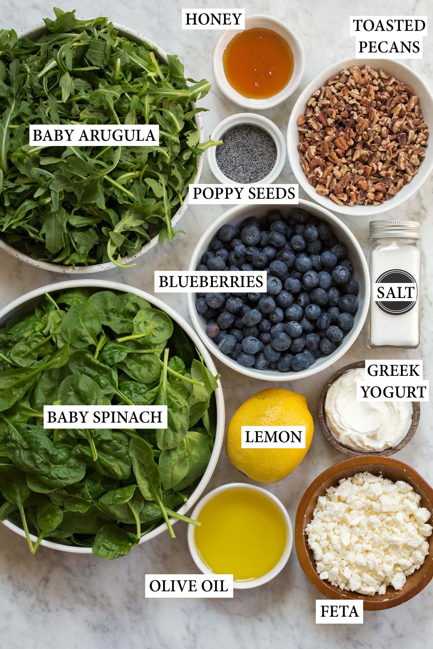 Ingredients used to make blueberry salad.