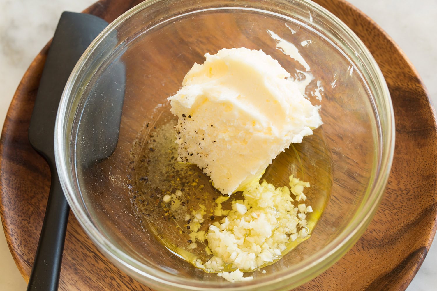 Garlic butter mixture shown before mixing.