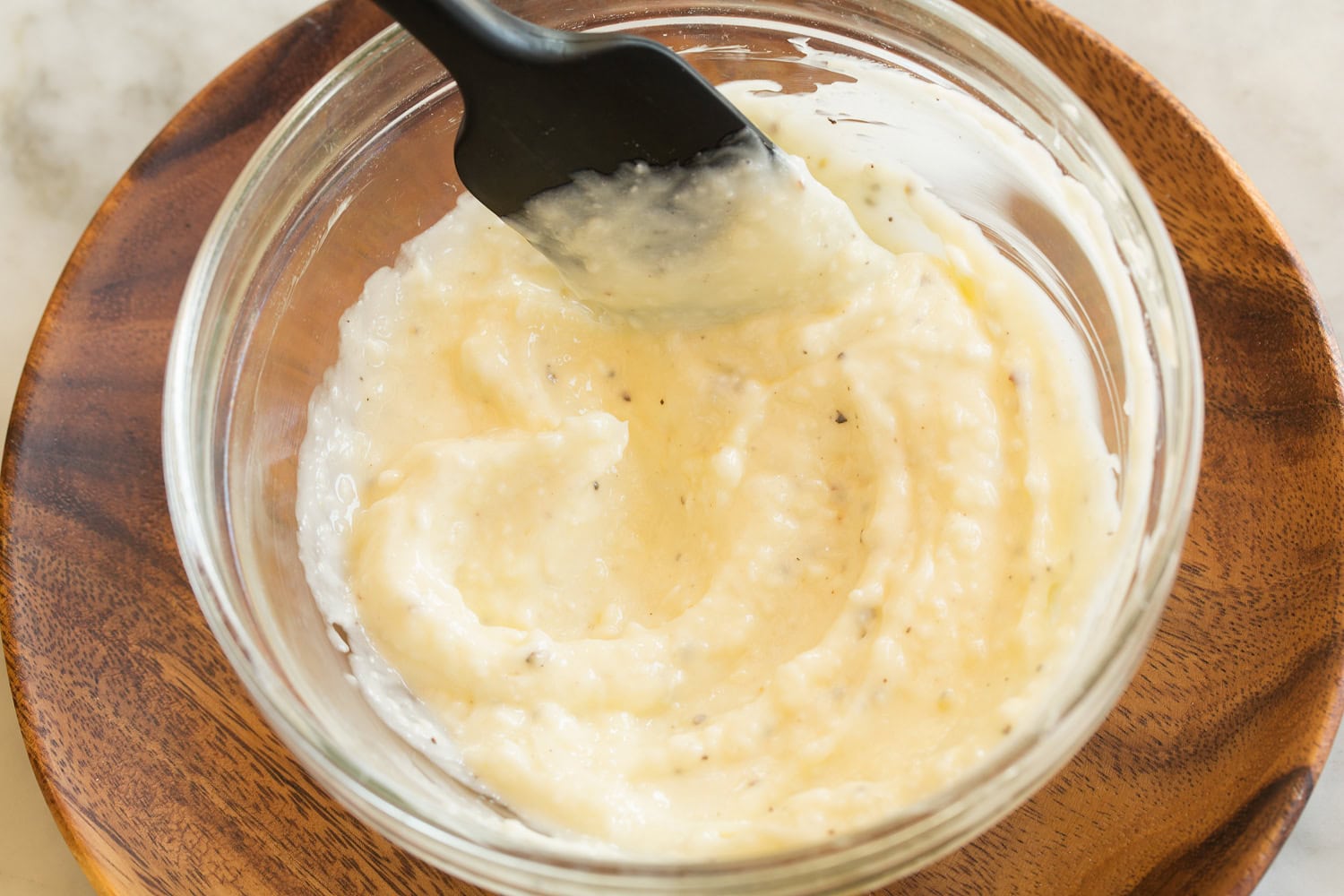 Garlic butter mixture shown after mixing.