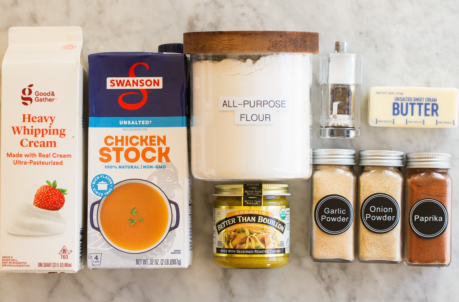 Chicken Gravy Ingredients used to make chicken gravy.