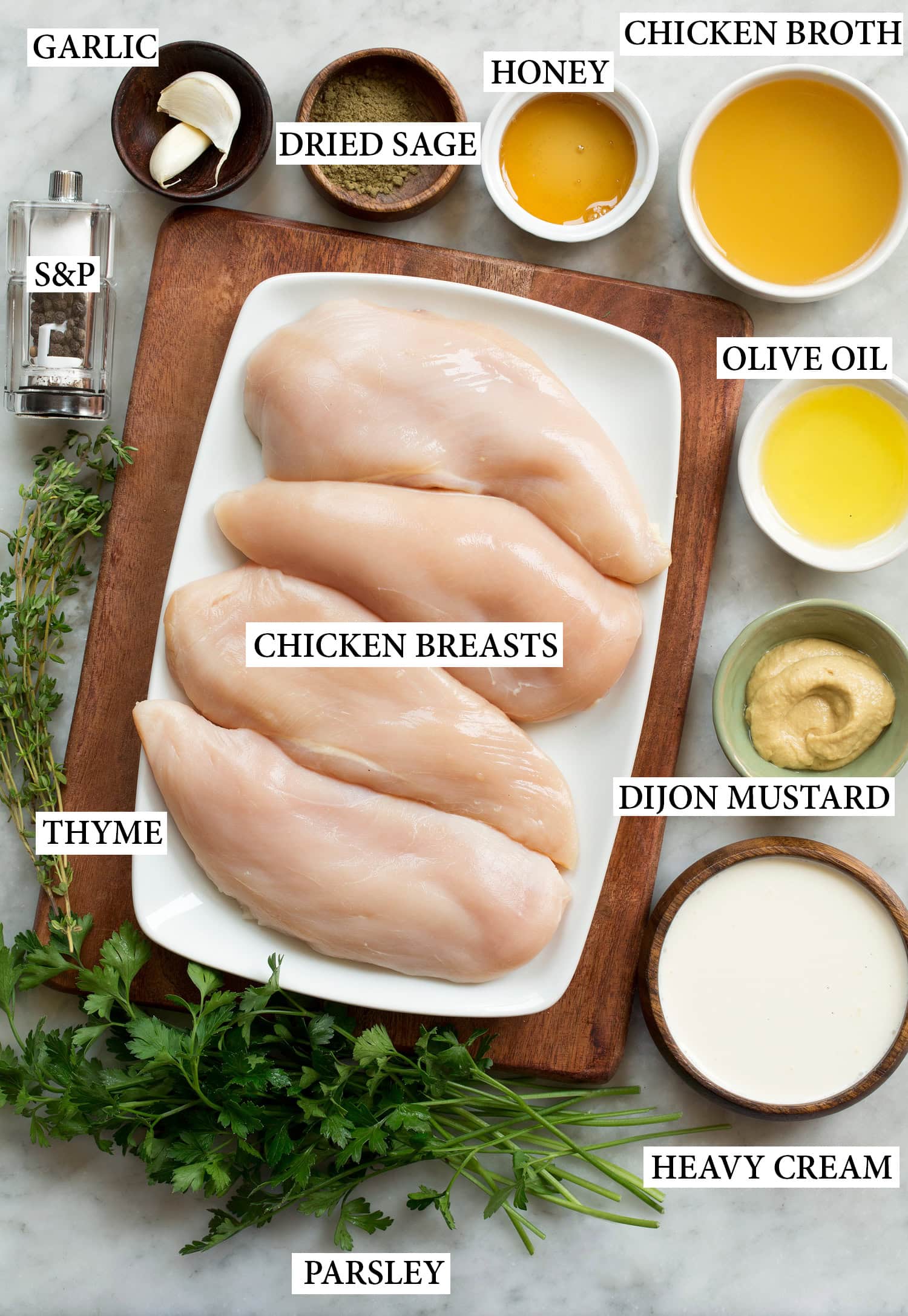 Ingredients used for creamy dijon mustard chicken.