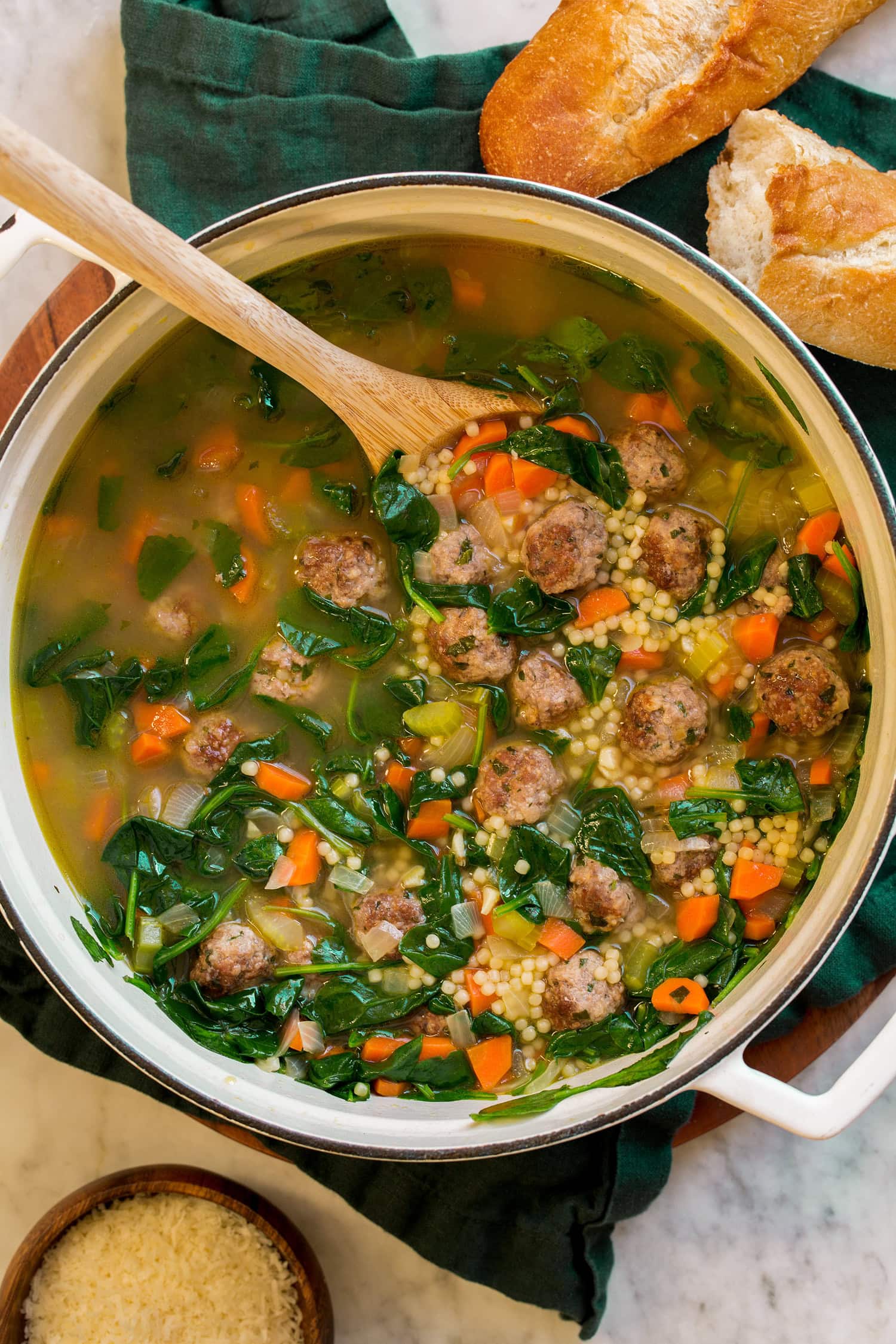 Italian Wedding Soup Italian wedding soup in a large pot.