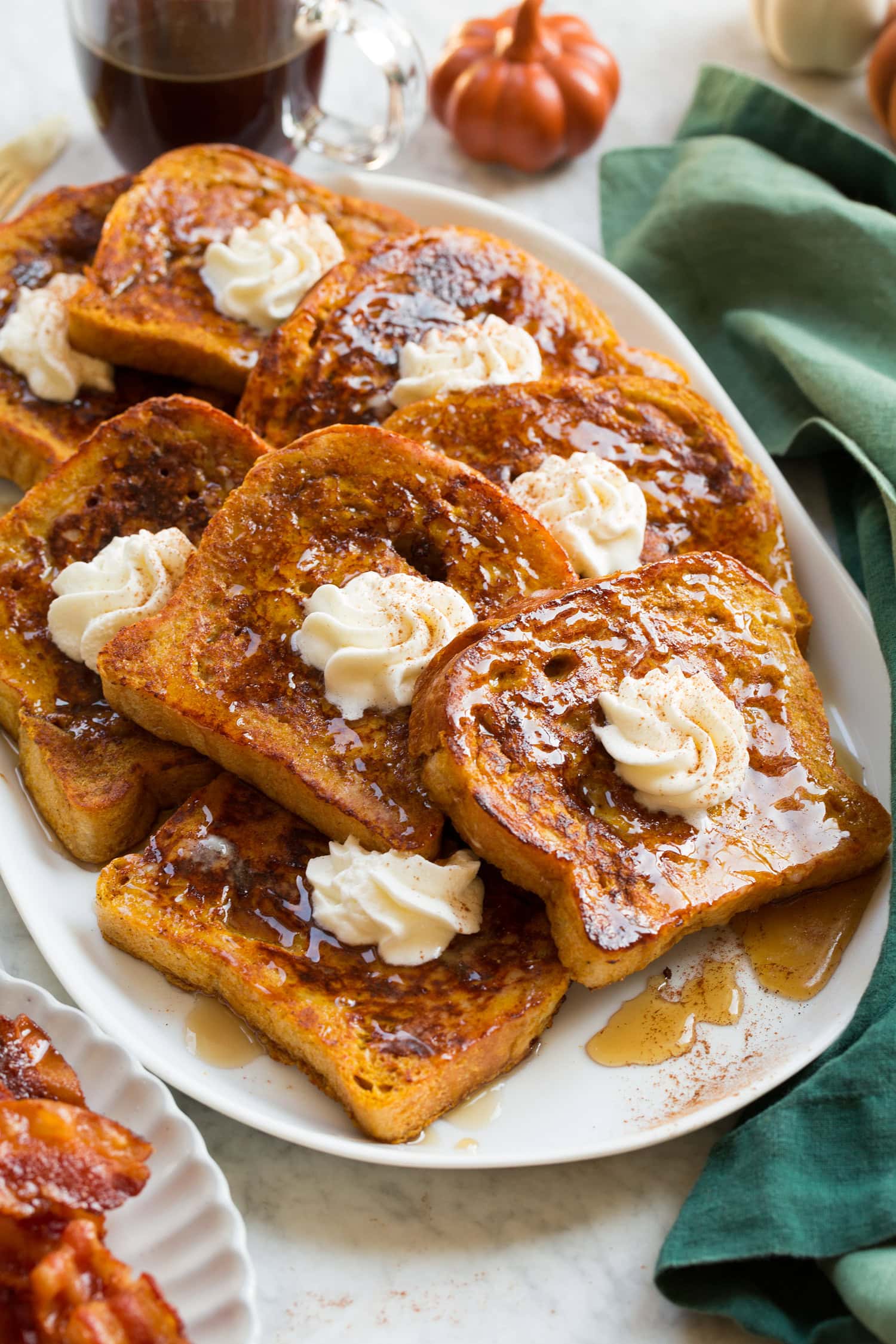 Pumpkin French Toast Pumpkin French Toast layered on a platter.