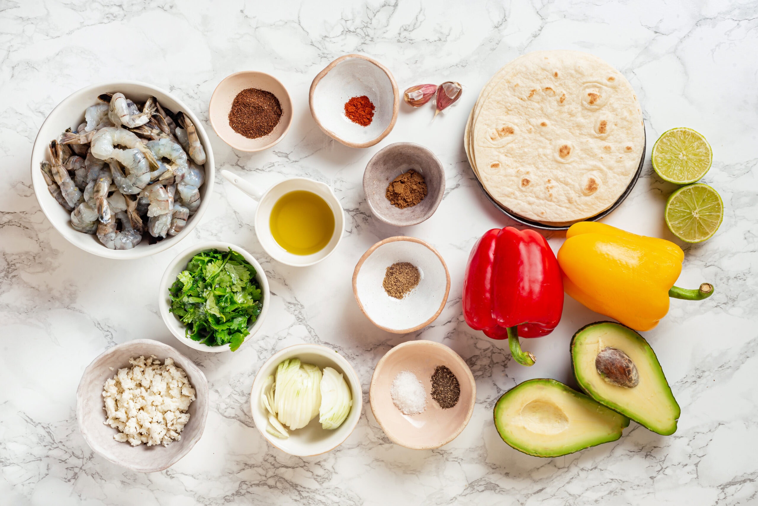 Ingredients needed for shrimp fajitas