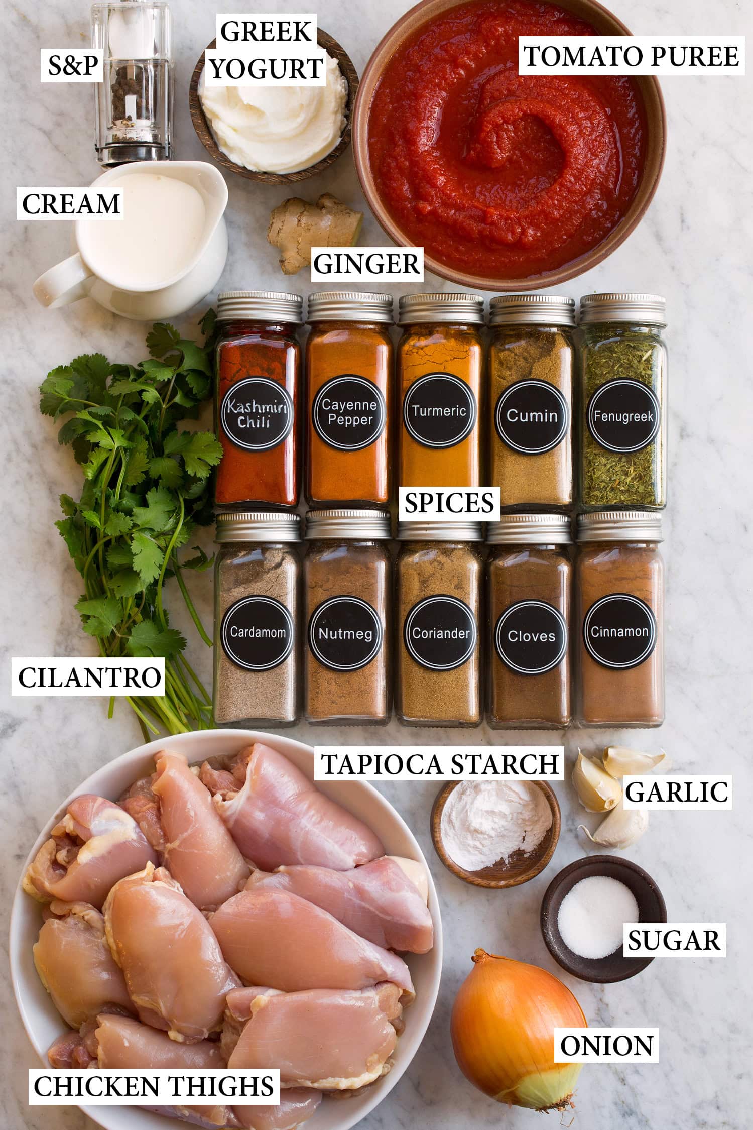 Slow Cooker Chicken Tikka Masala Ingredients used to make slow cooker chicken tikka masala.