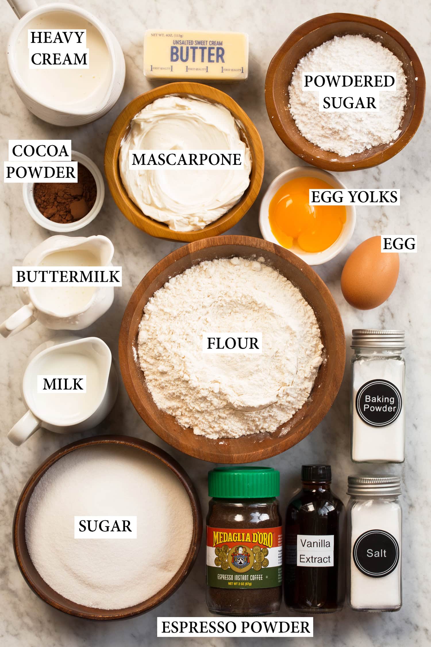 Ingredients used to make tiramisu cupcakes